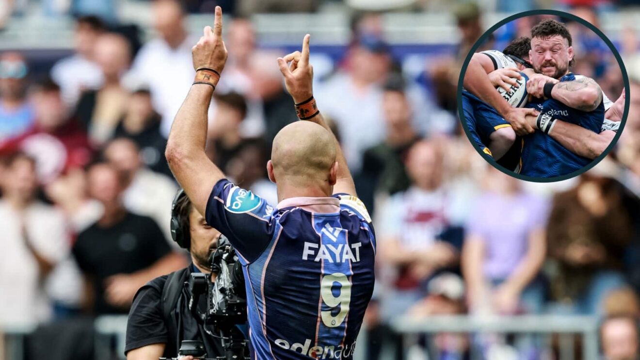 Bordeaux's Maxime Lucu and an inset of Leinster's Andrew Porter.