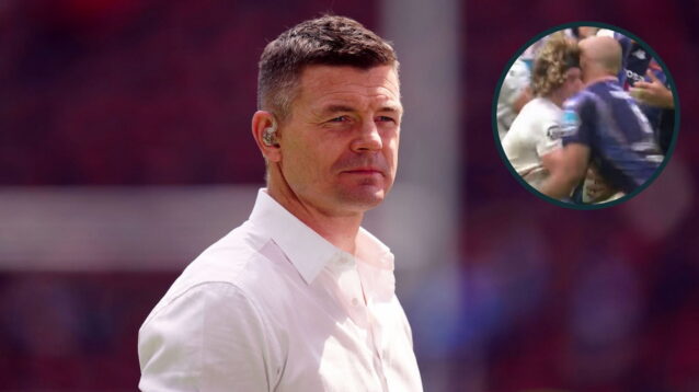 Ireland legend Brian O'Driscoll and Maxime Lucu collision with Alfie Barbeary (inset).