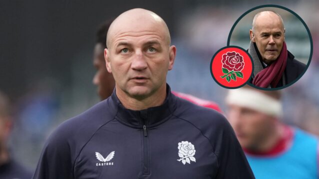England head coach Steve Borthwick and an inset of Sir Clive Woodward.