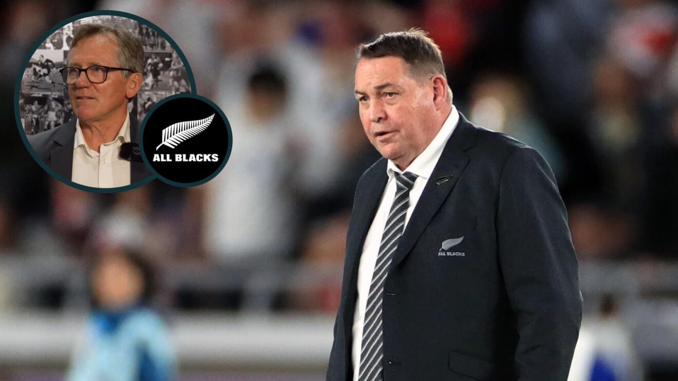 Ex-All Blacks head coach Sir Steve Hansen and an inset of NZ Rugby Chair David Kirk.