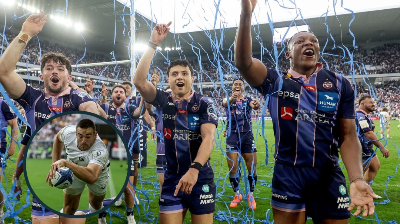 two layer image of Bordeaux players and Will Muir