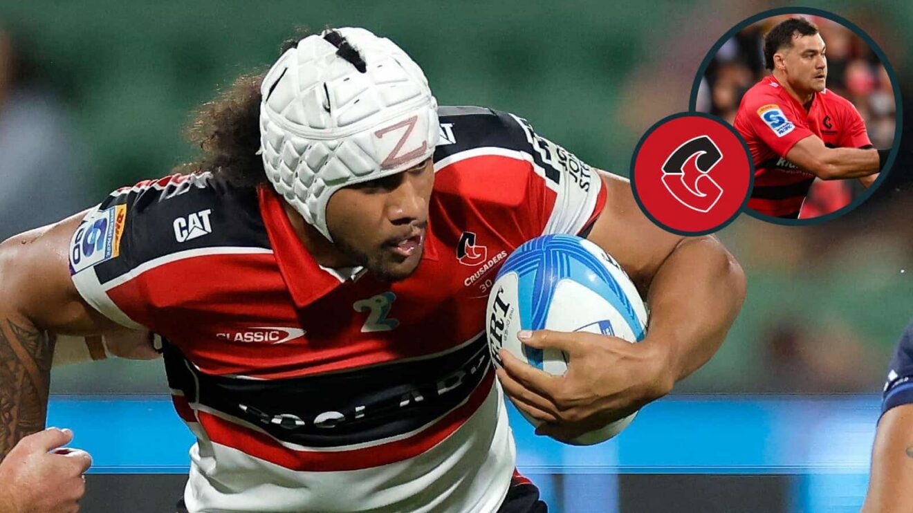 Leicester Fainga'anuku and David Havili (inset) in action for the Crusaders.