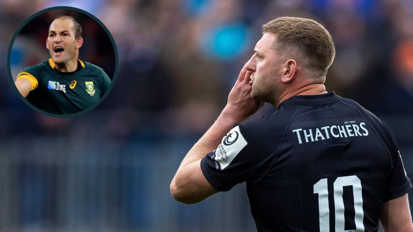 Scotland's Finn Russell and an inset of Springboks legend Fourie du Preez.